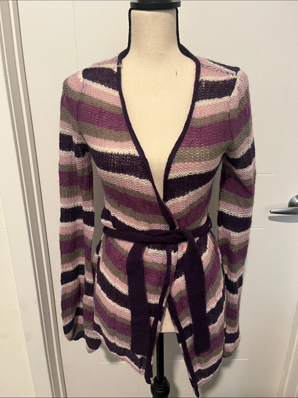 Y2K Bebe Striped Knit Belt Tie Sweater Cardigan 2000’s